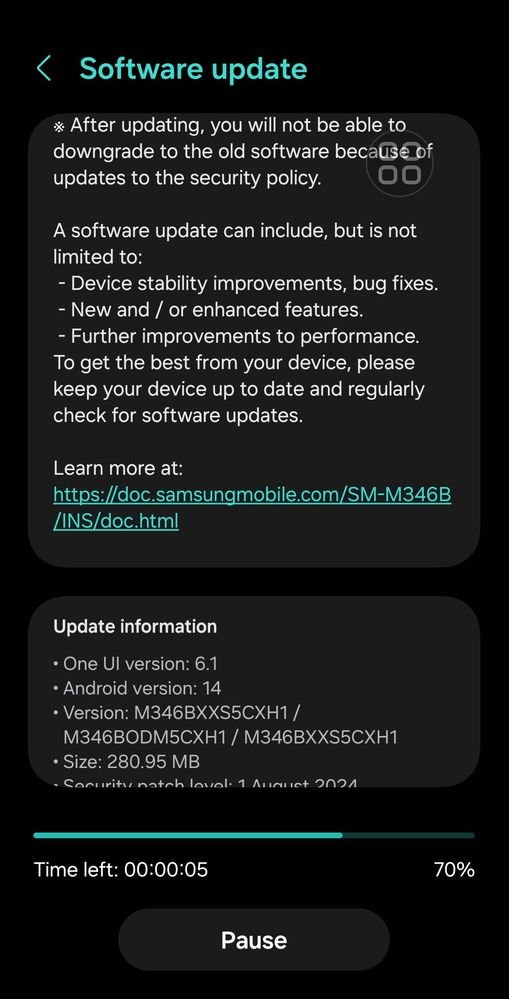 Galaxy M34 August Update