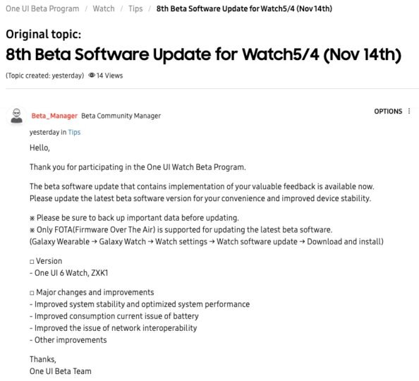 One UI Watch 6 Beta Update